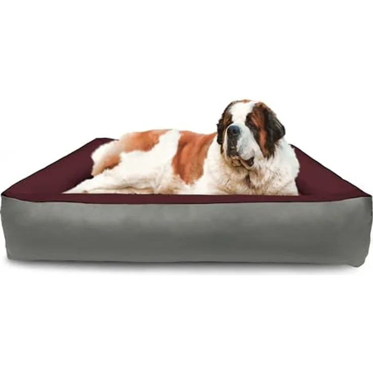 BedDog 2in1 Hundebett MAX QUATTRO, großes Hundekörbchen aus Cordura, waschbares Hundebett mit Rand, Hundesofa (XXXL) ca. 150x110x28cm, CHERRY-ROCK (bordeaux/grau) – Bild 5