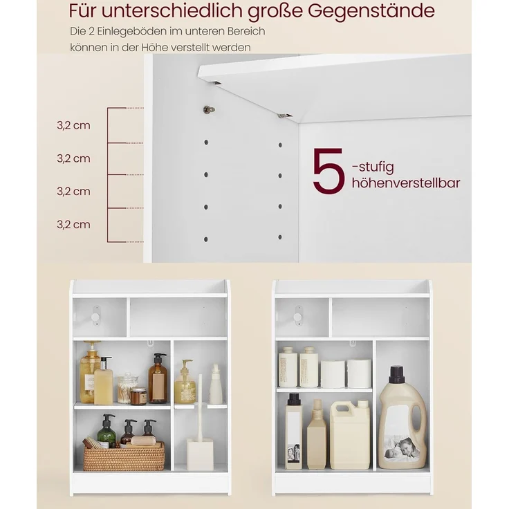 Vasagle Badezimmerschrank, Badschrank platzsparend, Toilettenrollenhalter, Toilettenbürstenhalter, Schiebetüren, verstellbare Einlegeböden, neben der Toilette, 20 x 60 x 80 cm, wolkenweiß BBC752W01 – Bild 7