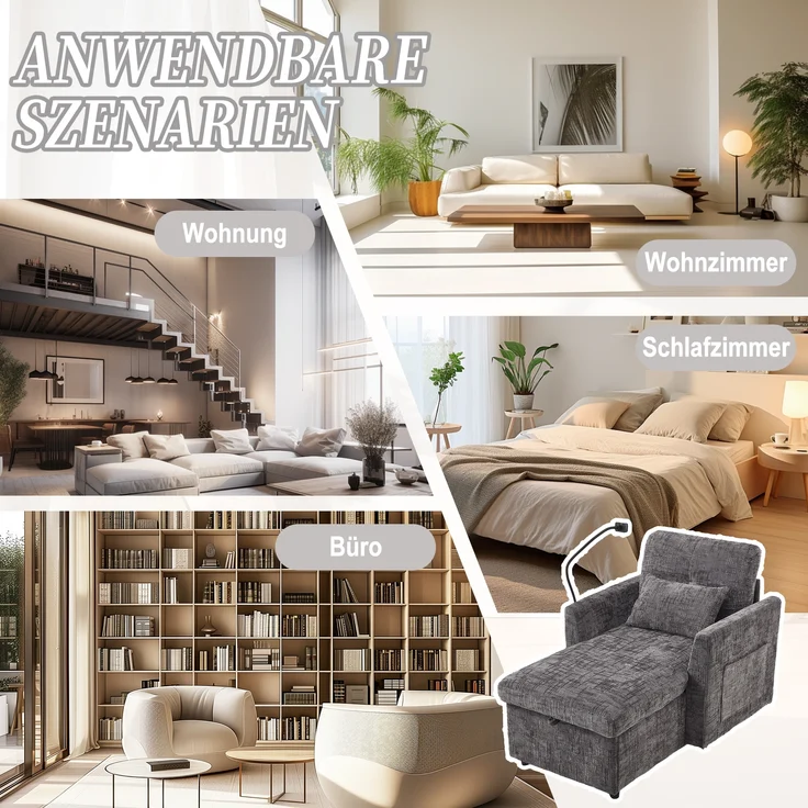 LVHOM Einzelsofa mit Handyhalterung, Polsterliege mit Bettkasten und Seitentaschen, Relaxsessel Schlafsofa mit versteckten Stauraum – Bild 5