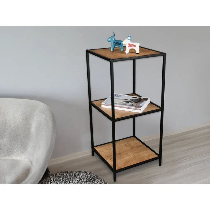 Beistelltisch AVELIN Metallgestell Schwarz, Tischplatten Holzoptik, Höhe 85cm – Bild 1