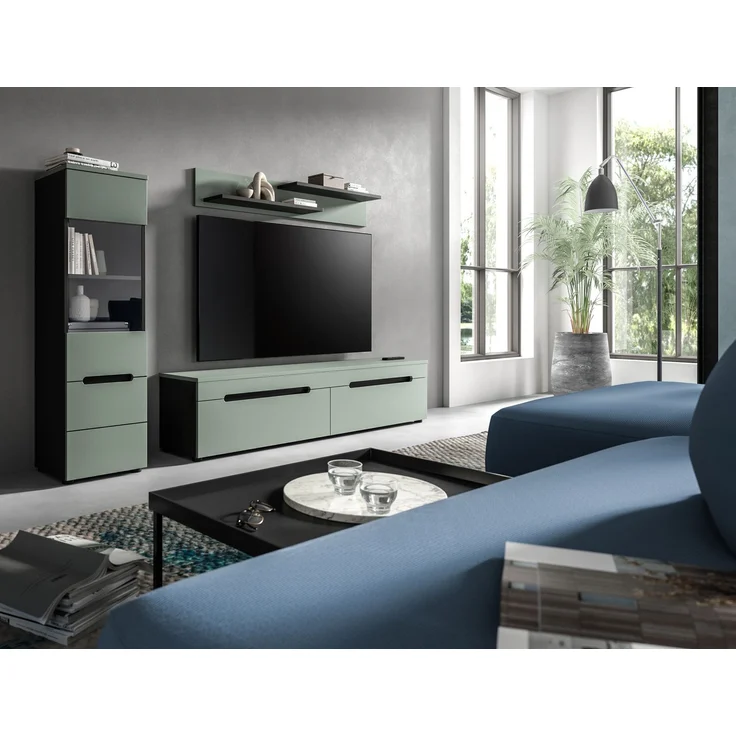 Vitrine (B/H/T: 36x125x33 cm) in Smoke Green Nachbildung – Bild 5