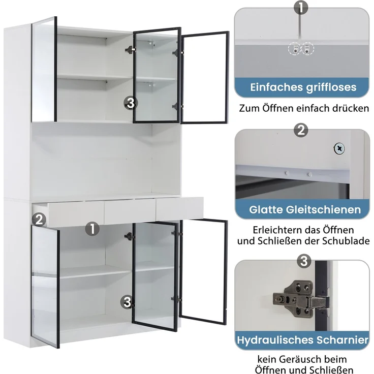 Vitrine 240 x 36 x 200 cm aus Spanplatte und Glas, mit LED-Beleuchtung – Bild 7