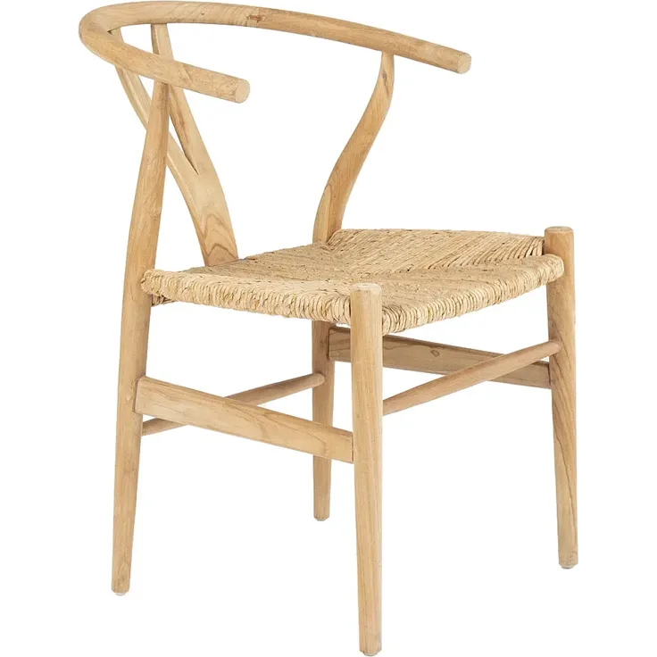 Vente-unique - Stuhl - Teakholz & Strohgeflecht - Naturfarben - POGIANA