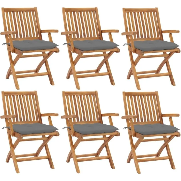 vidaXL Klappbare Gartenstühle mit Kissen 6 Stk. Massivholz Teak 3072766