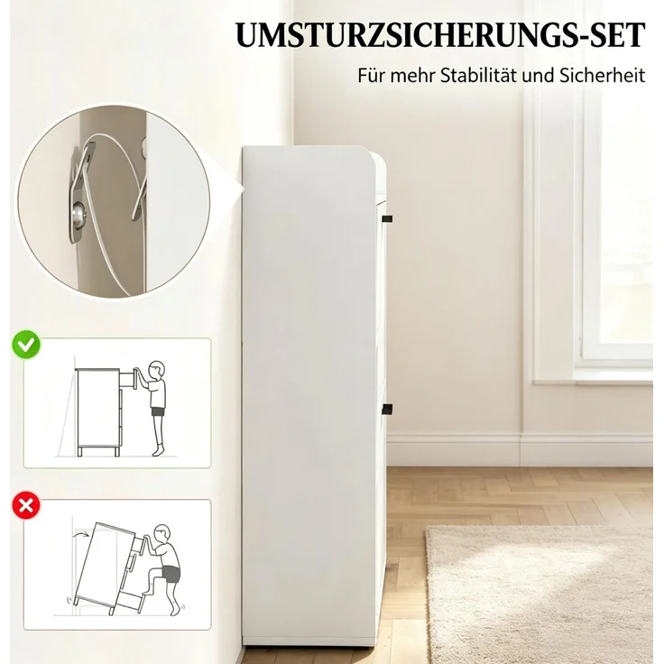DESVIAE Garderobenschrank Weiß aus Spanplatte – 83x90,5x24 cm – 2 Kippfächer, 3 Seitenfächer – Bild 5