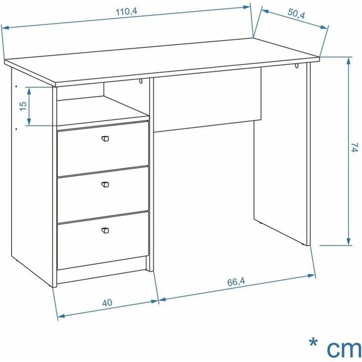 KOMTO Schreibtisch Oslo 110 H Griffe Computertisch Klein Arbeitstisch mit Schubladen, Büro PC-Tisch Kinderschreibtisch Schreibtisch 110 x 50 x 74 cm – Bild 4
