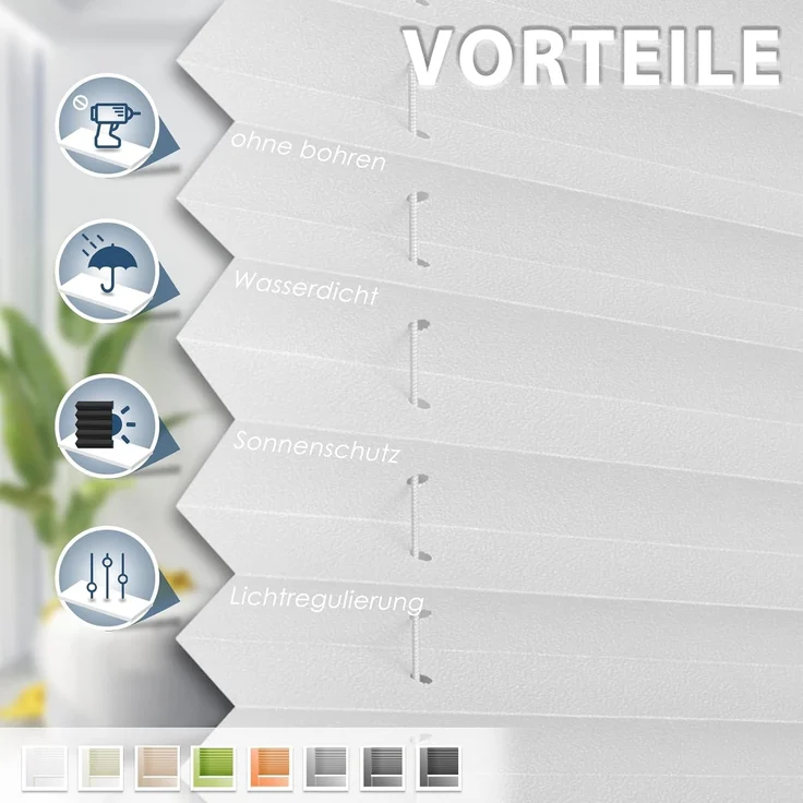 Sanfree Plissee Klemmfix Plisseerollo ohne Bohren Weiß B100 x H130cm inkl. Klemmträger Blickdicht und lichtdurchlässig Jalousie Faltrollo Sichtschutz und Sonnenschutz Rollo für Fenster & Tür – Bild 2