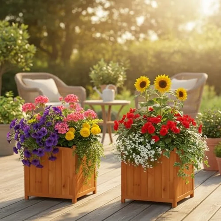 Melko Pflanzkübel Blumenkasten 2 Stück Pflanztrog 50cm Blumentopf Eckig Blumenständer (Set, 2 St, Blumenkasten), Innenfolie – Bild 2