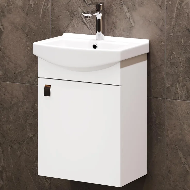 Waschbecken mit Waschbeckenunterschrank/Waschtisch-Unterschrank 45cm Gäste Bad WC (Weiß)
