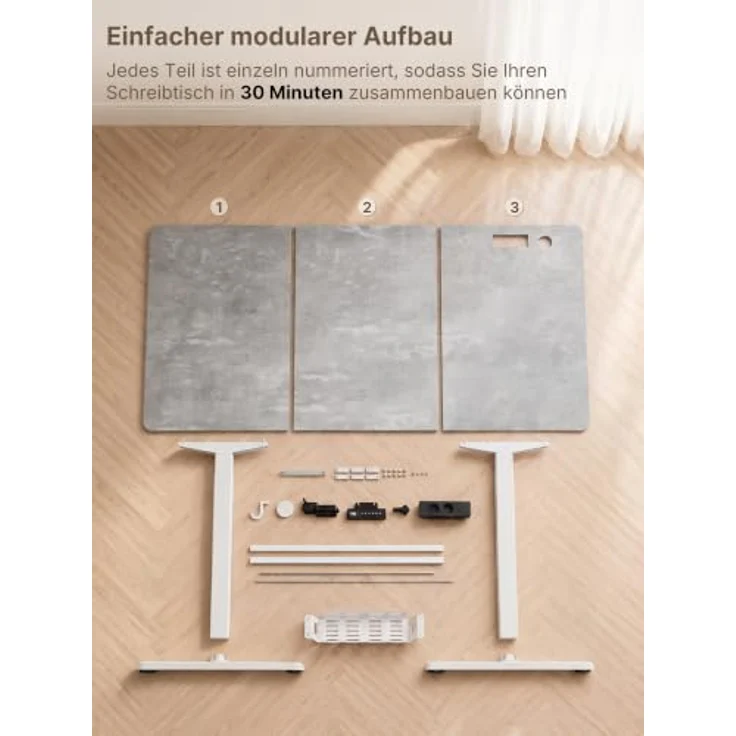 JUMMICO Höhenverstellbarer Schreibtisch 160x80 cm mit Steckdose | Schreibtisch Höhenverstellbar Elektrisch Stehtisch, Steh-Sitz Tisch, Bürotisch Computertisch für Home Office, Grau – Bild 7