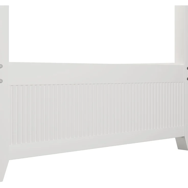 Bett 90x200 cm Himmelbett aus Holz, Weiß, mit offenem Dachrahmen und vertikalen Lamellen, ohne Matratze – Bild 6