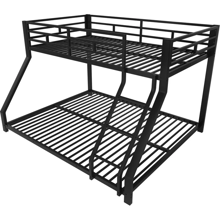 Merax Etagenbett Metallbett 90x200cm+140x200cm mit Schrägleiter und Geländer, Schwarz – Bild 8