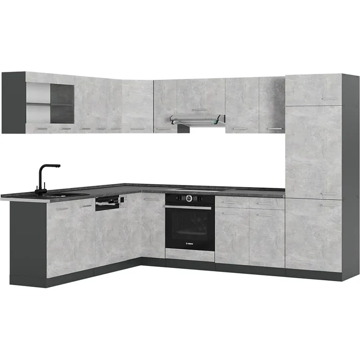 Eckküche R-Line Beton/Anthrazit 287 x 60 cm , AP Anthrazit Vicco
