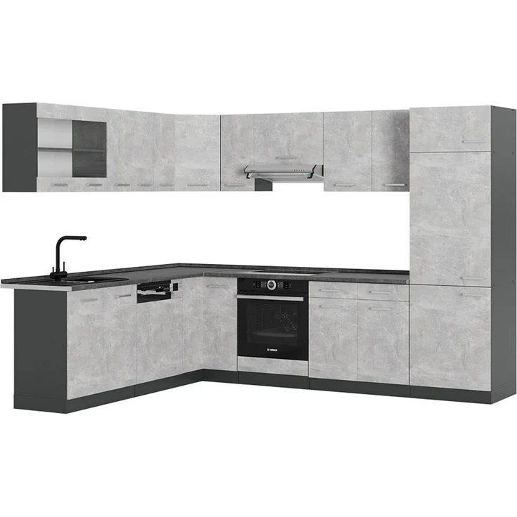 Eckküche R-Line Beton/Anthrazit 287 x 60 cm , AP Anthrazit Vicco – Bild 1