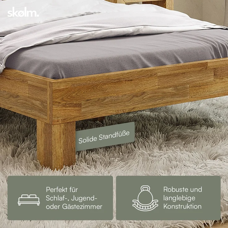 skølm 'Floki' Bett 120x200 cm, Bettgestell, natur geölt, Massivholzbett aus Eiche, Doppelbett mit Bettkopf, geeignet als Einzelbett – Bild 5