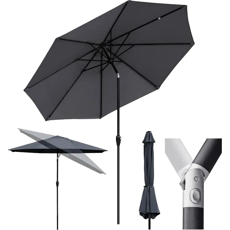 Sekey Sonnenschirm 3m Marktschirm mit Kurbel, Gartenschirm, 8 Streben, Sonnenschutz 50+, LxB: 300,00x300,00 cm, mit/ohne LED-Lichtern, Terrassenschirm Rund