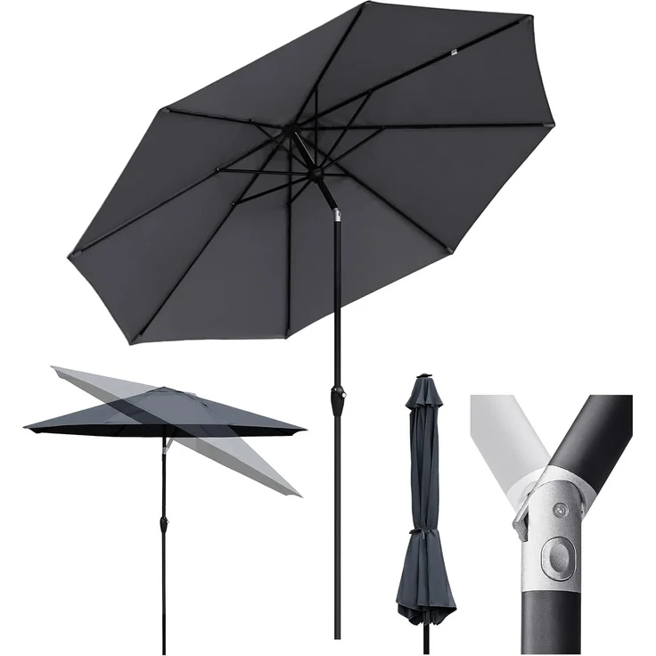Sekey Sonnenschirm 3m Marktschirm mit Kurbel, Gartenschirm, 8 Streben, Sonnenschutz 50+, LxB: 300,00x300,00 cm, mit/ohne LED-Lichtern, Terrassenschirm Rund