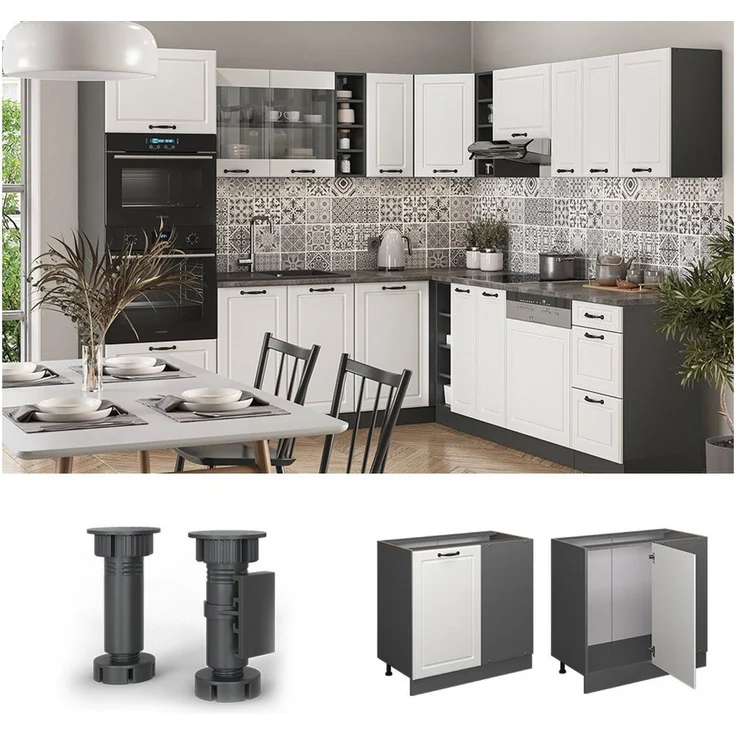 Eckunterschrank R-Line Weiß Landhaus 86 cm ohne Arbeitsplatte Vicco – Bild 2
