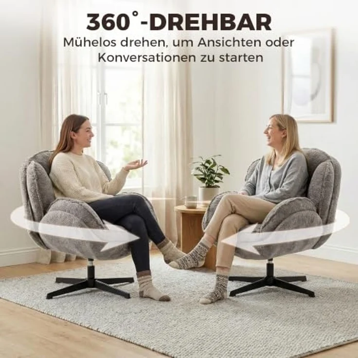 HOMCOM Relaxsessel Polstersessel bequem für Wohnzimmer, Schlafzimmer, Grau (Sessel, 1-St, Loungesessel), Wingback, 360° Drehung, Samt – Bild 7