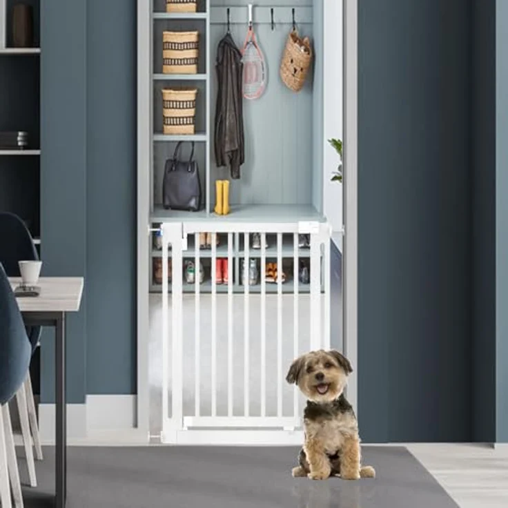 Bettacare Naturholz Elegance Treppenschutzgitter, Weiß, 71cm - 79cm, Druckmontage Sicherheitsgitter, Sicherheitsgitter für Welpen, Hunde und Haustiere, Einfache Installation – Bild 2