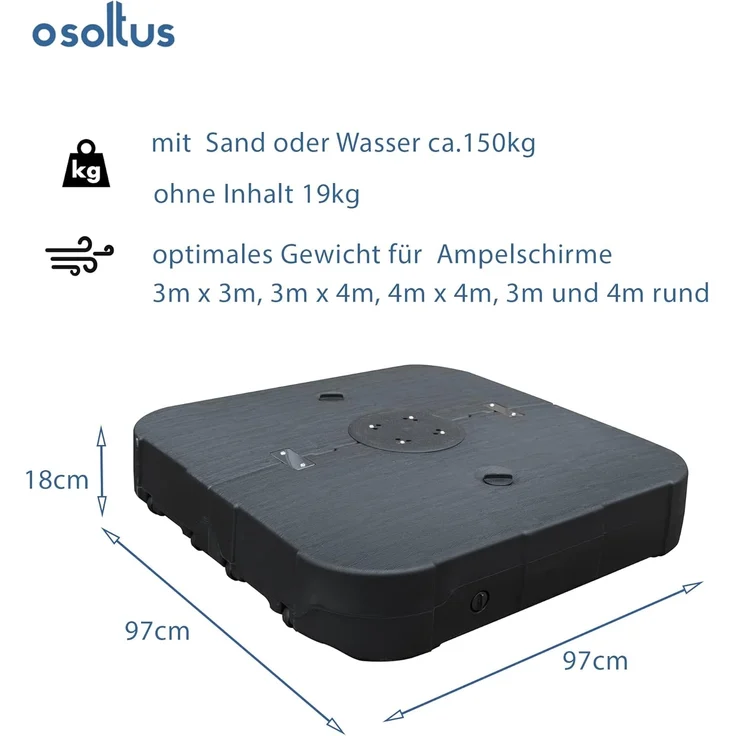 osoltus Schirmständer für Ampelschirm befüllbar mit Wasser Sand 150kg rollbar – Bild 4