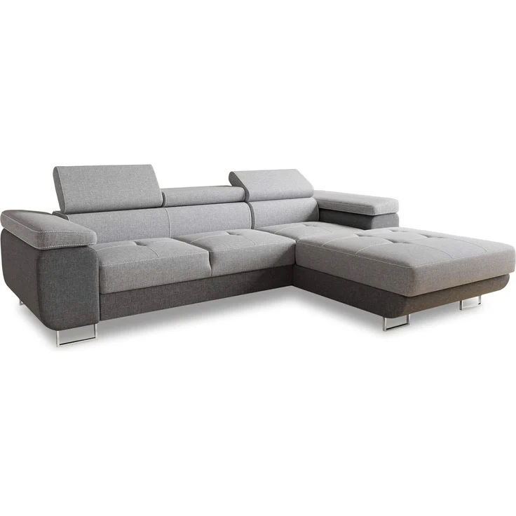 Ecksofa Divo mit Schlaffunktion, Bettkasten und einstellbare Kopfstützen (Dunkelgrau + Grau (Sawana 05 + Sawana 21), Ecksofa Rechts) – Bild 1