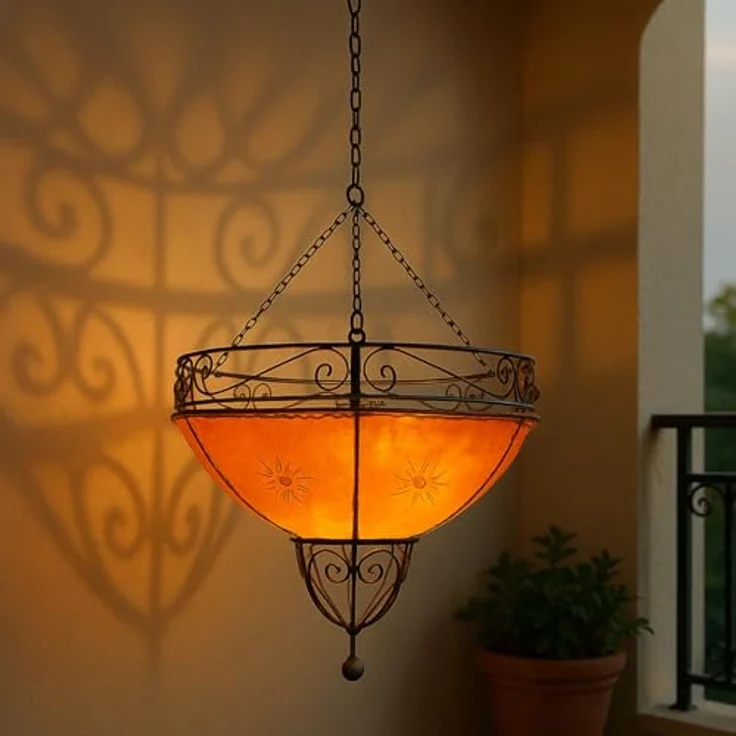 Marrakesch Orient & Mediterran Interior Pendelleuchte Demren Orange – Marokkanische Hängeleuchte Lampe aus Ziegenleder 45cm, Handarbeit – Bild 4