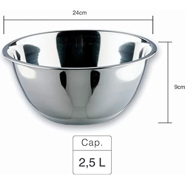 LACOR - 14025 - Garinox Konische Schale, Futternapf, Salatschüssel, Lebensmittelbehälter, Edelstahl, 24 cm, Fassungsvermögen: 2.5 L – Bild 3