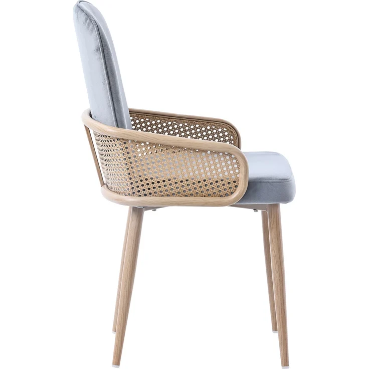 Merax Esszimmerstuhl aus Samt, 4er-Set, Rattan-Design, Wohnzimmer, Schlafzimmer, Mit vier Metallbeinen (Holzmaserungseffekt), Grau – Bild 7