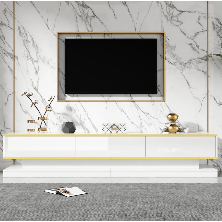 DESVIAE TV-Schrank- und Couchtisch-Set mit Schubladen 200x40x40 cm und 100x50x38 cm Spanplatte Warmweiß mit Goldrand – Bild 9