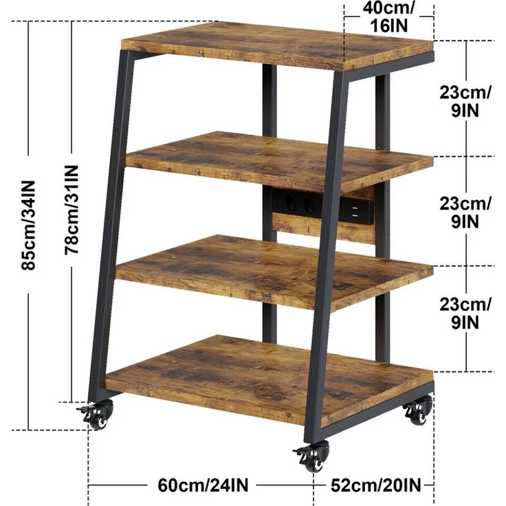 XIIW TV-Rack HiFi Möbel Rack mit LED & Rädern Plattenspieler-Ständer TV-Regal (4 Etagen, 60 x 51 x 85 cm), Media-Regal mit 2 RGB-LEDs per App, Verstellbaren Ablagen, bis 140 kg – Bild 2