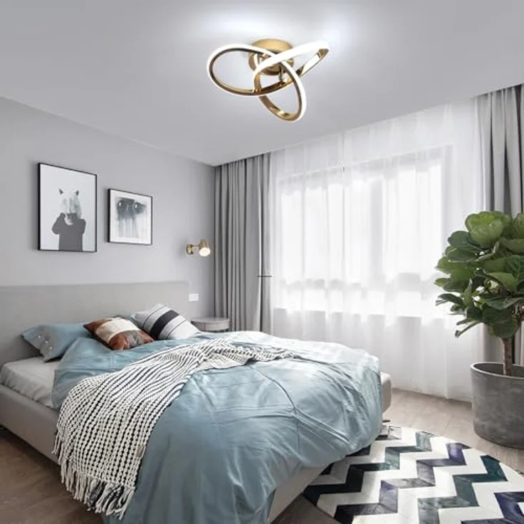 Comely Moderne LED Deckenleuchte, 22W Kreative Deckenlampe in Blumenform, 6500K Kaltweiß Acryl Deckenbeleuchtung für Wohnzimmer Schlafzimmer Küche, Gold – Bild 2
