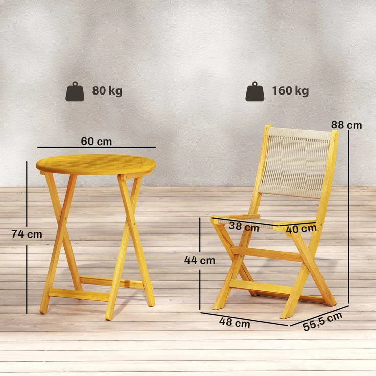 Outsunny Balkonmöbel Set, Akazienholz, Kunststoff, Naturholz, 48L x 55,5B x 88H cm – Bild 3