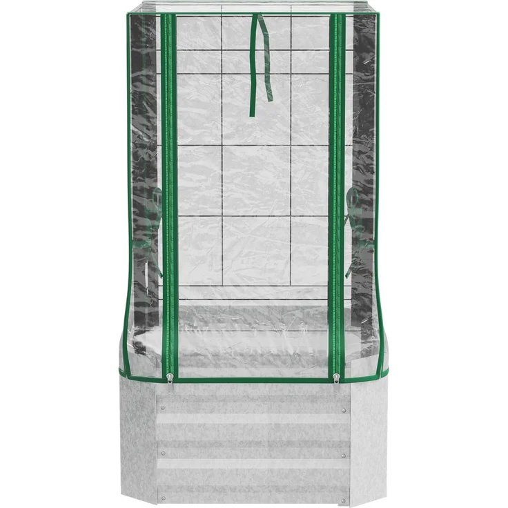 MELAYR, Hochbeet, Gewächshaus, 3-tlg.-Set, mit Rankgitter, Kunststoffabdeckung, 53 x 53 x 90 cm, Silber+Grün – Bild 2