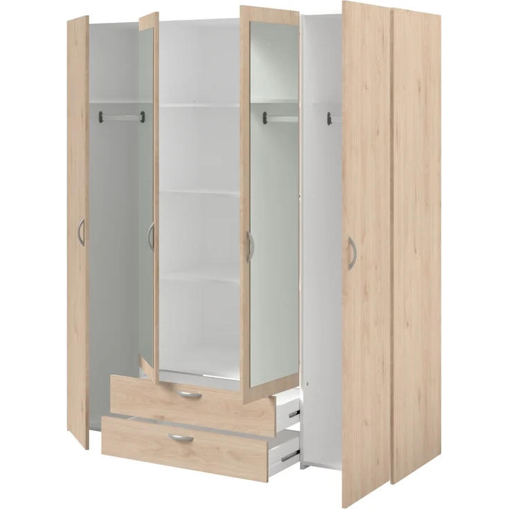 Kleiderschrank >Daily 13< 5 Böden, 2 Stangen, 2 Schübe, Eiche Dekor/Spiegel - 160x185x51cm BxHxT – Bild 2