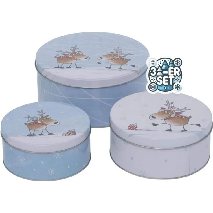 BOLTZE GRUPPE GmbH Keksdose CasaJame 3er Set Metall Keksdose Plätzchendose blau weiß Elche V17, Pläzchendoese – Bild 4