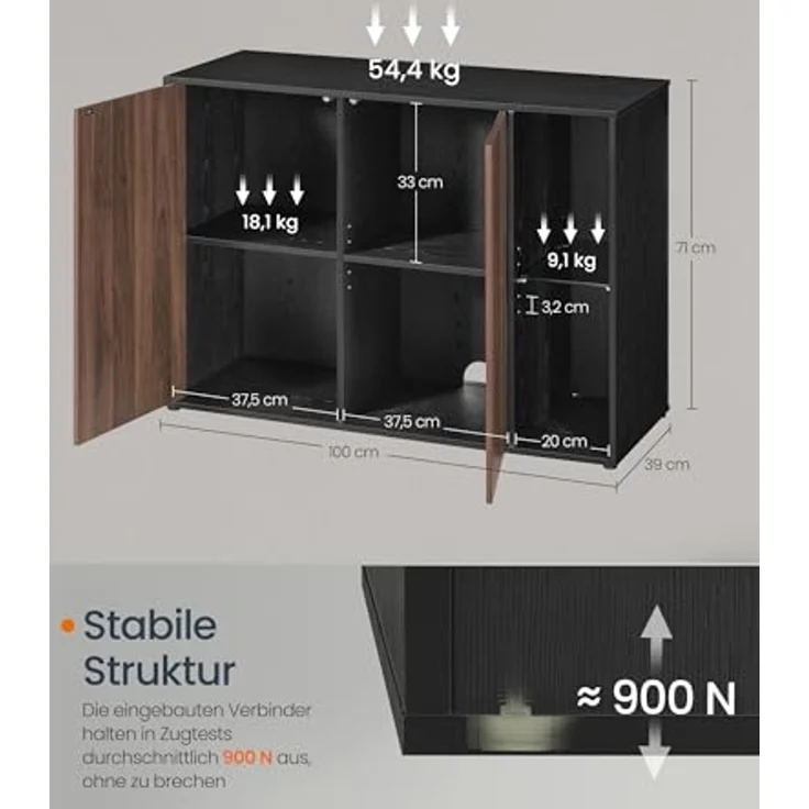 SONGMICS HOME Superschnelle werkzeuglose Montage, Sideboard mit Beleuchtung, 3er Set Aufbewahrungsschrank, TV-Schrank, Glasablage, Toolless-Technologie, von SONGMICS, naturwalnussfarben-ebenholzschwarz BBKDE793B01 – Bild 2