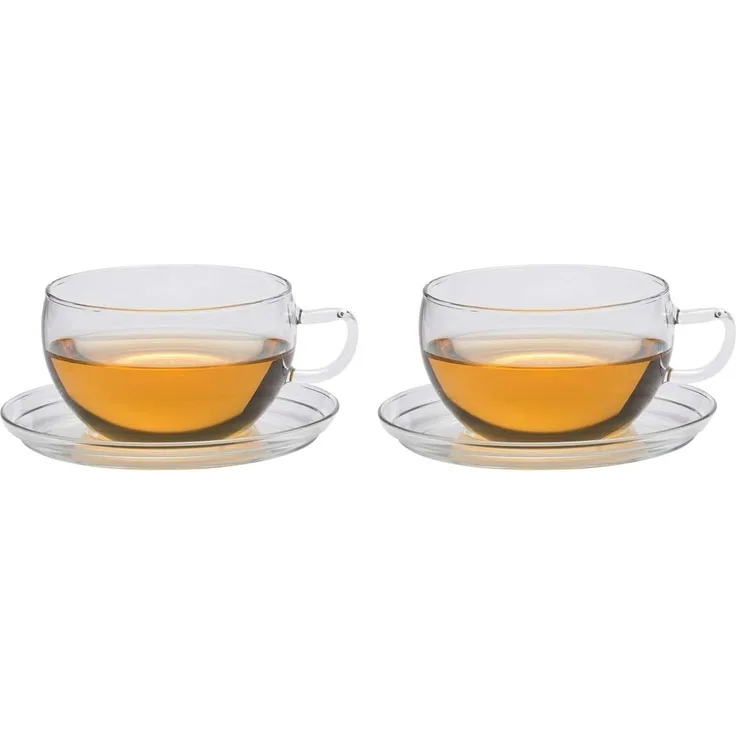 Trendglas Jena Borosilikat Tee Tassen mit Glasunterteller 2er-Set 0,4l Jumbo