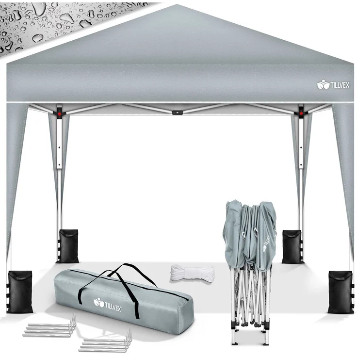 tillvex Partyzelt 3x3 m – Wasserdichter Pavillon Grau, Pop-Up Faltpavillon mit UV-Schutz 50+, Sandsäcken & Tragetasche – Bild 6