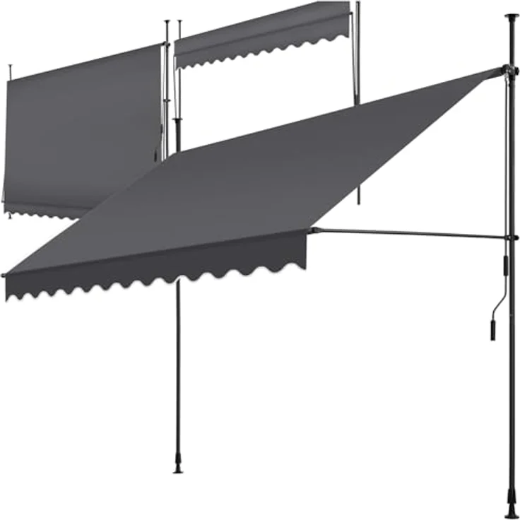 tectake® Klemmmarkise mit Handkurbel, Balkon Markise ohne Bohren, Markise höhenverstellbar, UV-beständig, wasserabweisend, Terrassenüberdachung, Sonnenschutz Terrasse & Balkon, 300 cm - schwarz/grau – Bild 2