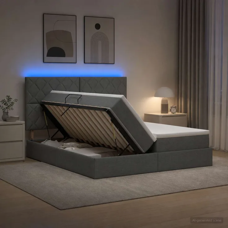 vidaXL LED-Speicherbett mit Matratze Dunkelgrau 180 x 200 cm Stoff 3460243
