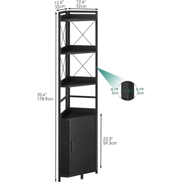 YITAHOME Eckregal mit 4 Ebenen, industrielles Bücherregal mit Schrank, freistehendes Bücherregale aus Holz, Lagerregale für Wohnzimmer, Heimbüro, Flur, Schwarze Standregal – Bild 7