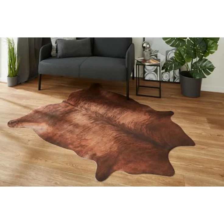 Andiamo Fellteppich Amarillo, fellförmig, Höhe: 4 mm, Kunstfell, gedruckte Kuhfell-Optik, Wohnzimmer, Kundenliebling – Bild 3