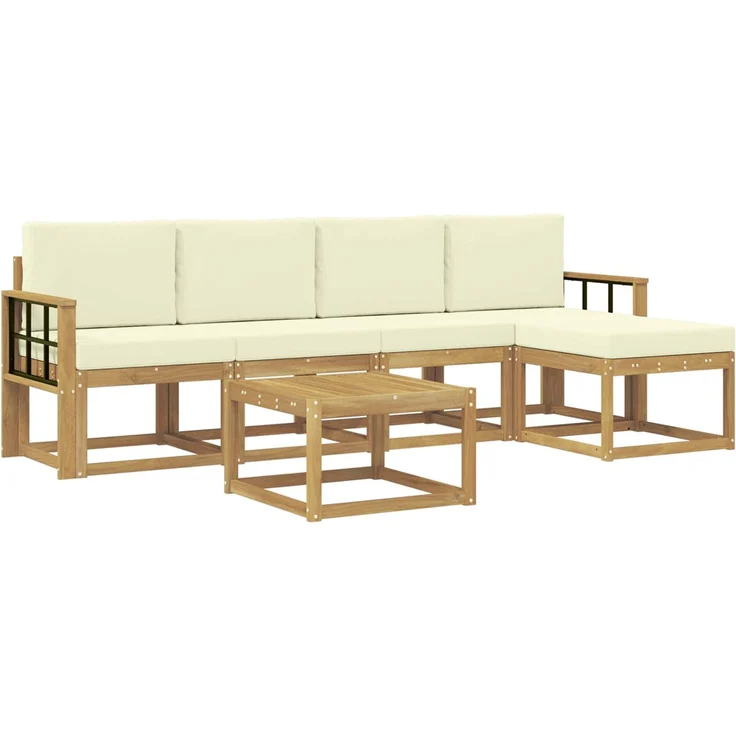 vidaXL Outdoor-Sofagarnitur 6 stk. 5-Sitzer Weiß und Creme 3387534 – Bild 2