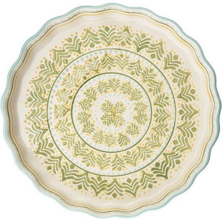 Tranquillo Quicheform aus Steinzeug RETRO Ø27x4 cm grün spülmaschinengeeignet, Backform im Retro-Design mit handgestempeltem Muster – Bild 5