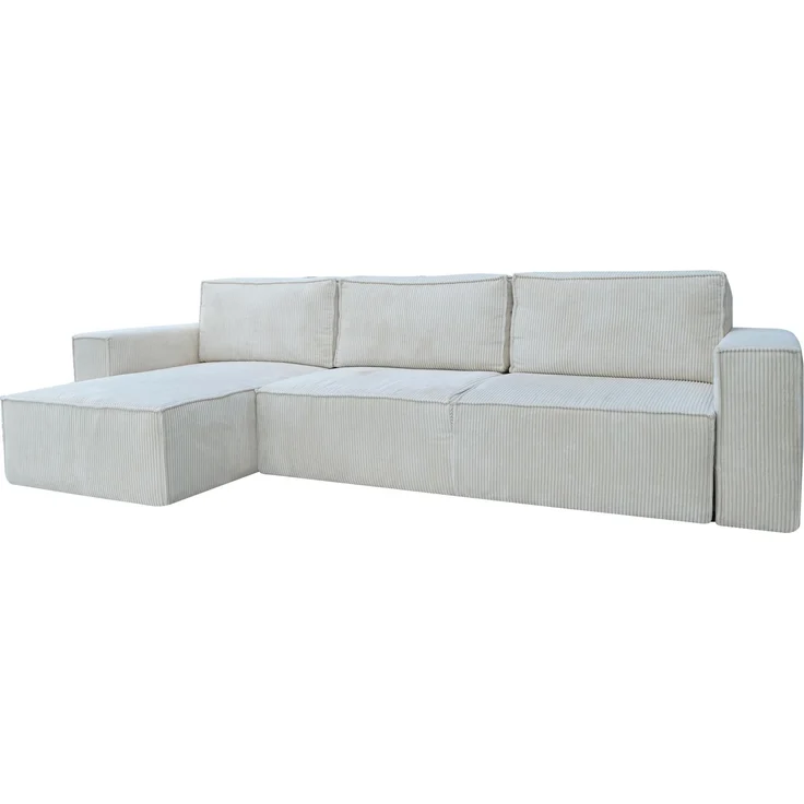 Wohnero24 modernes Ecksofa MARVIN Cord Ecru 298x180 cm – Eckcouch L-Form mit Schlaffunktion 250x150 cm, universelle Ottomane – Bild 3