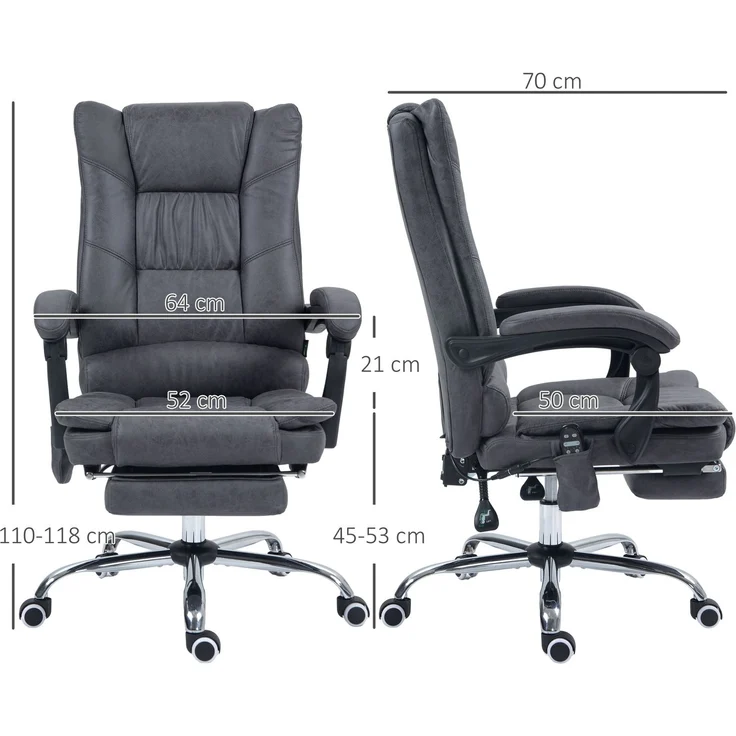 MELAYR, Massagstuhl Bürostuhl mit Massagefunktion, inkl. Fußstütze, höhenverstellbar, 64 cm x 70 cm x 118 cm, Dunkelgrau – Bild 5