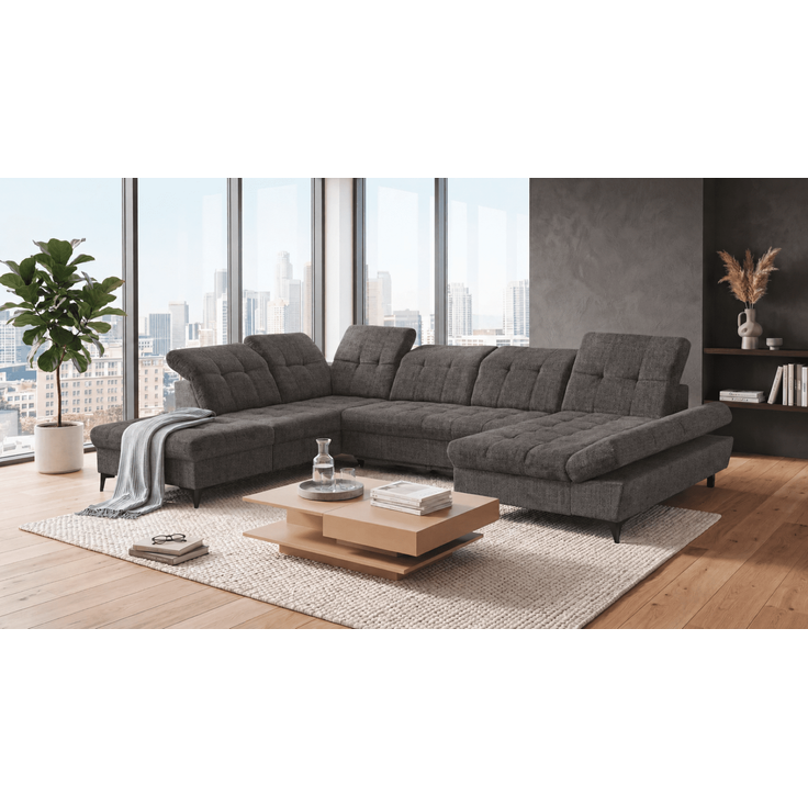 Wohnlandschaft Mercy von ED Exciting Design mit Schlaffunktion und Bettkasten im Glow Flachgewebe