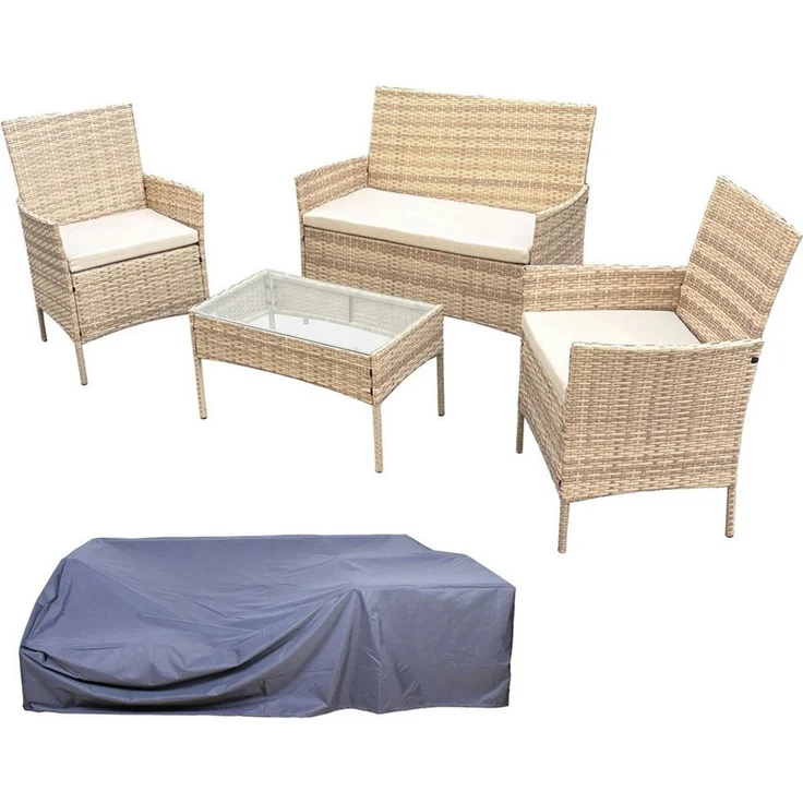 SVITA Sitzgruppe BROOKLYN, (Set, Gartenlounge mit Abdeckhaube), 4-teilig, Polyrattan Lounge Set, wetterfest, inkl. Kissen, Beige – Bild 1