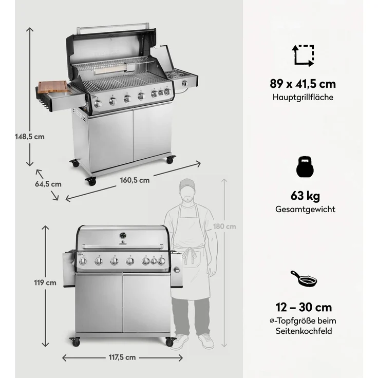 BURNHARD® Fat FRED Deluxe Gasgrill 6-Brenner, Edelstahlrost, Edelstahl - Silber - #947149 – Bild 3